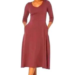 Pact Organic Clothing maroon fit and flare party dress, size L